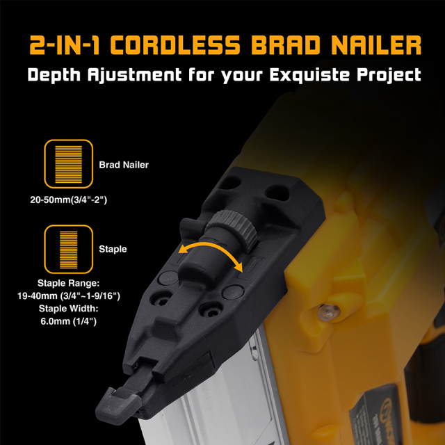 WORKSITE 2-In-1 Cordless Nailer Stapler 18 Gauge 20V Battery Power Portable Flooring Roofing Framing Palm Nail Gun