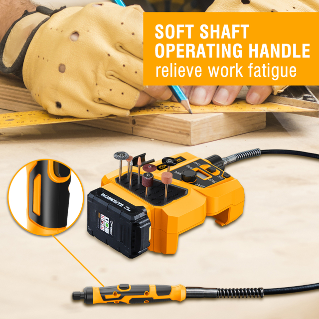 WORKSITE 20V Stationary Cordless Rotary Tool Set Flex Shaft Variable Speed with LCD Display Cutting Polishing Tools Kits