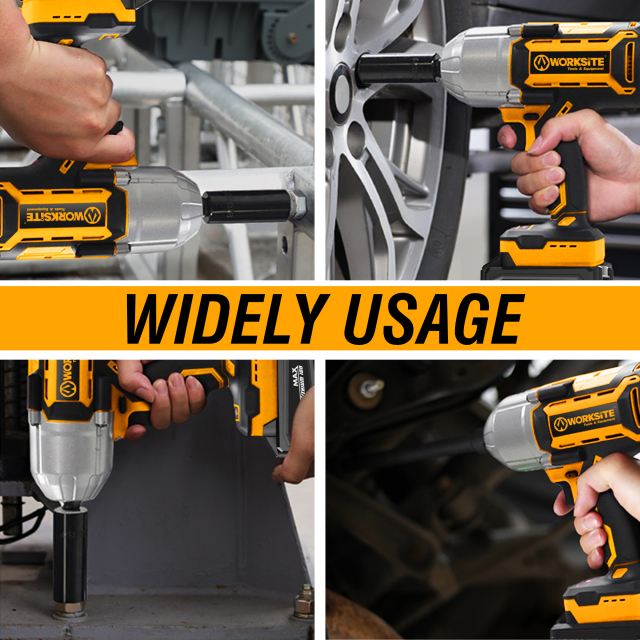 WORKSITE 20V Brushless Cordless Impact Wrench 1/2-inch High Torque 1000Nm Square Head Tire Lug Nuts Electric Wrenches