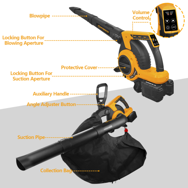 WORKSITE 3-In-1 Brushless Leaf Blower Vacuum Mulching Tool Garden Car Dust Snow Blowers Fan 20V Battery Portable Cordless Blower