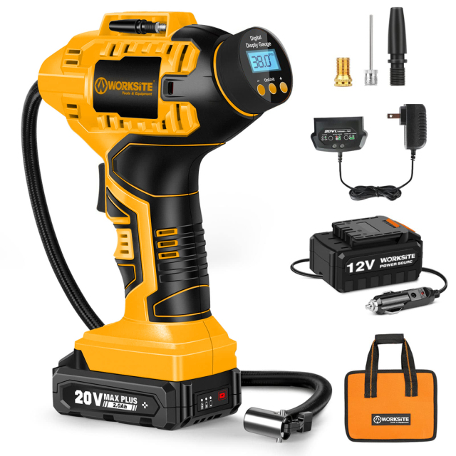 WORKSITE Inflator Air Pump 12V/20V Battery Power Gauge Gun Car Tyre Airbag Balloon Portable Cordless Digital Auto Tire Inflator