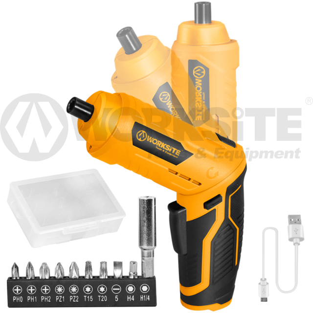 WORKSITE 4V Cordless Screwdriver 1/4" Chuck Mini Small Battery Rechargeable Power Screwdrivers with Pivoting Handle